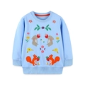 Pull enfant bleu clair avec broderies d'animaux de la forêt et bords-côtes - 2Y(90cm) / Bleu Clair (8150)