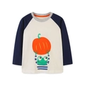 Maglietta bambini a maniche lunghe raglan con stampa di zucca e rana per Halloween - 2Y(90cm) / Bianco Sporco Navy Patch (5251)