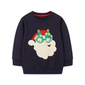 Felpa blu scuro da bambino con ricamo Babbo Natale e polsini a coste per l'autunno - 6 anni (120cm) / Blu scuro