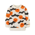 Sweat Halloween enfant avec imprimés citrouilles et chauves-souris sur tissu crème - 2Y(90cm) / Blanc Cassé