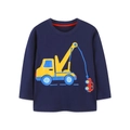Dunkelblaues Langarmshirt für Kleinkinder mit gelbem Kran und Auto-Cartoon-Druck - 2Y(90cm) / Marineblau (5250)