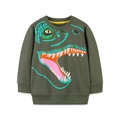 Felpa per bambini a maniche lunghe verde militare con stampa grande di dinosauro - 6 anni (120cm) / Verde Militare