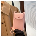 Pink mini crossbody phone bag with lychee texture and matching snap button detail - Pink