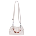 Elegante borsa a secchiello plissettata crema con manico in perle effetto marmo - Bianco (Con Ciondolo)