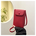 Detail of red pebbled leather mini crossbody bag featuring classic flap and fine stitching - Red