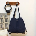 Sac à dos à cordon en nylon bleu foncé avec grande capacité et œillets en métal - Bleu marine