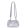 Silver pleated cloud bag in metallic PU leather with a slim crossbody shoulder strap - Silver No Pendant