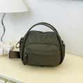 Minimalist army green nylon shoulder bag with wide strap and silver metal hardware - Green