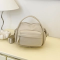 Minimalist beige crossbody messenger bag with adjustable strap and wide handle for women - Off-white