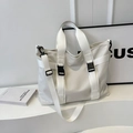 Sac fourre-tout minimaliste blanc en toile à grande capacité avec boucles noires - Blanc