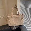 Bolso tote de nailon beige con detalle de cordón para el traslado diario al trabajo - Caqui