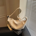 Beige canvas hobo bag with brown leather trim and wide shoulder strap in crescent shape - Off-white