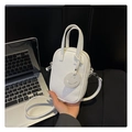 Detail of white litchi pattern mini handbag with silver hardware and smiley charm - White