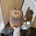 Sac à dos marron en cuir PU avec cœur en dentelle et motif à carreaux vintage - Marron