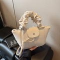 Chic off-white pleated handle handbag for women with minimalist magnetic flap closure - White