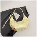Fashionable cream yellow pleated shoulder bag with decorative knot and crescent shape - No Pendant / Yellow