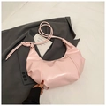 Chic pink half-moon pleated shoulder bag made of glossy leather with cloud design - No Pendant / Pink