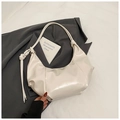 Minimalist cream white underarm bag with pleated finish and decorative knot shoulder strap - No Pendant / White