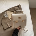 Borsa a mano vintage color crema con fibbie metalliche dorate e tracolla versatile - Bianco Sporco Senza Pendente