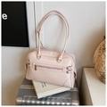 Borsa Boston retrò in pelle PU rosa con cerniere e dettagli di cinghie a fibbia - Rosa