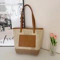 Gevlochten strooien tas met beige gatenpatroon en donkerbruine bodem voor dames - Broken Wit