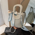 Sac seau en cuir bleu clair avec foulard en soie et bandoulière amovible élégant - Bleu