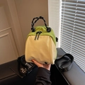 Waterproof green and beige shell backpack with woven rope handle and crossbody strap - Green