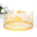 Golden laser-cut cake topper with bird and floral hollow design for party decor - Gold