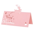 Marque-place en papier rose avec renne découpé et motif Merry Christmas - Rose