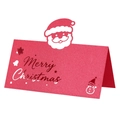 Red Christmas place card with laser-cut Santa Claus and snowflake designs for table settings - Pearlescent Red