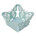 Detail of light blue laser-cut paper gift box featuring intricate hollow butterfly patterns - Pearl Pale Blue