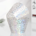 Holographic laser-cut cupcake wrappers with elegant vine patterns and a rainbow finish - Vine Pattern Style (WB-43) / Holographic Silver 5x5x8cm