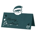 Green Merry Christmas place cards with cutout Santa and snowman for holiday table decor - Dark Green