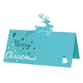 Himmelblaue Weihnachts-Tischkarte mit lasergeschnittenem Rentier und Merry Christmas - Tiffany-Blau