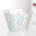 Intricate laser-cut crown cupcake wrapper with iridescent pearlescent floral patterns - Mirror Iridescent