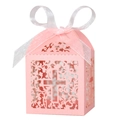 Scatola regalo rosa tagliata al laser con fiocco bianco e dettaglio croce traforata - Rosa