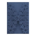 Detail of laser-cut snowflake pattern on navy blue pearlescent paper invitation card - Phantom Blue