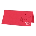 Détail du marque-place papillon rouge découpé au laser avec élégant papier texturé - Rouge Perlé