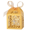 Scatola per caramelle dorata tagliata al laser con croce e nastro di organza - Oro