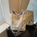 Sac fourre-tout en toile beige avec lettrage bleu TAOCAI TU et nœud décoratif - Khaki