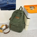 Dark green vintage canvas backpack with multiple pockets and leather accents for students - Green