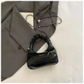 Sac à main noir chic en forme de coquillage avec cuir plissé et bandoulière chaîne - Noir sans Pendentif
