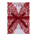 Elegant red laser cut wedding invitation with glitter finish and satin ribbon bow - Glitter Red