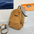 Retro tan canvas backpack with leather TDM logo and spacious compartments for school - Brown