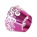 Close-up of metallic purple cupcake wrappers with laser-cut hollow swirl patterns - Nail Powder