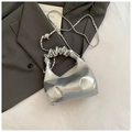Silver metallic dumpling bag with ruched handle and chain strap for women - Silver No Pendant