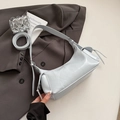Metallic light blue faux leather underarm dumpling bag with wavy acrylic charm - Blue