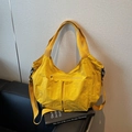 Large yellow canvas tote bag with adjustable shoulder strap and metal zipper pockets - Yellow