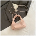 Sac à main rose avec poignée froncée et bandoulière chaîne tressée à bille argentée - Rose Sans Pendentif