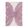 Close-up of laser-cut butterfly invitation with glitter pink rose pattern and 3D butterfly - Glitter Lavender